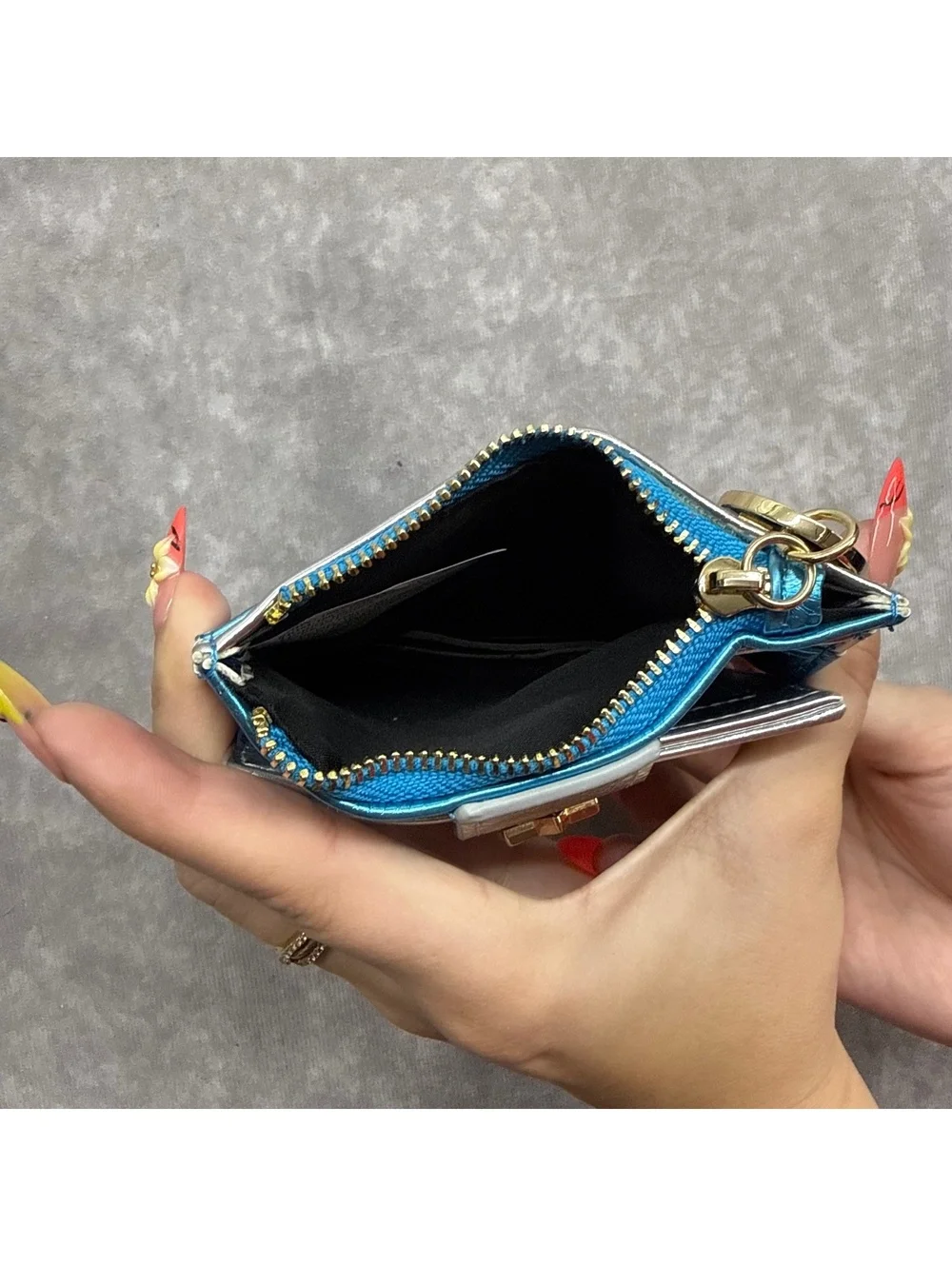Betsey Johnson Hanukkah Metallic Silver Blue Card Holder Coin Purse Wallet